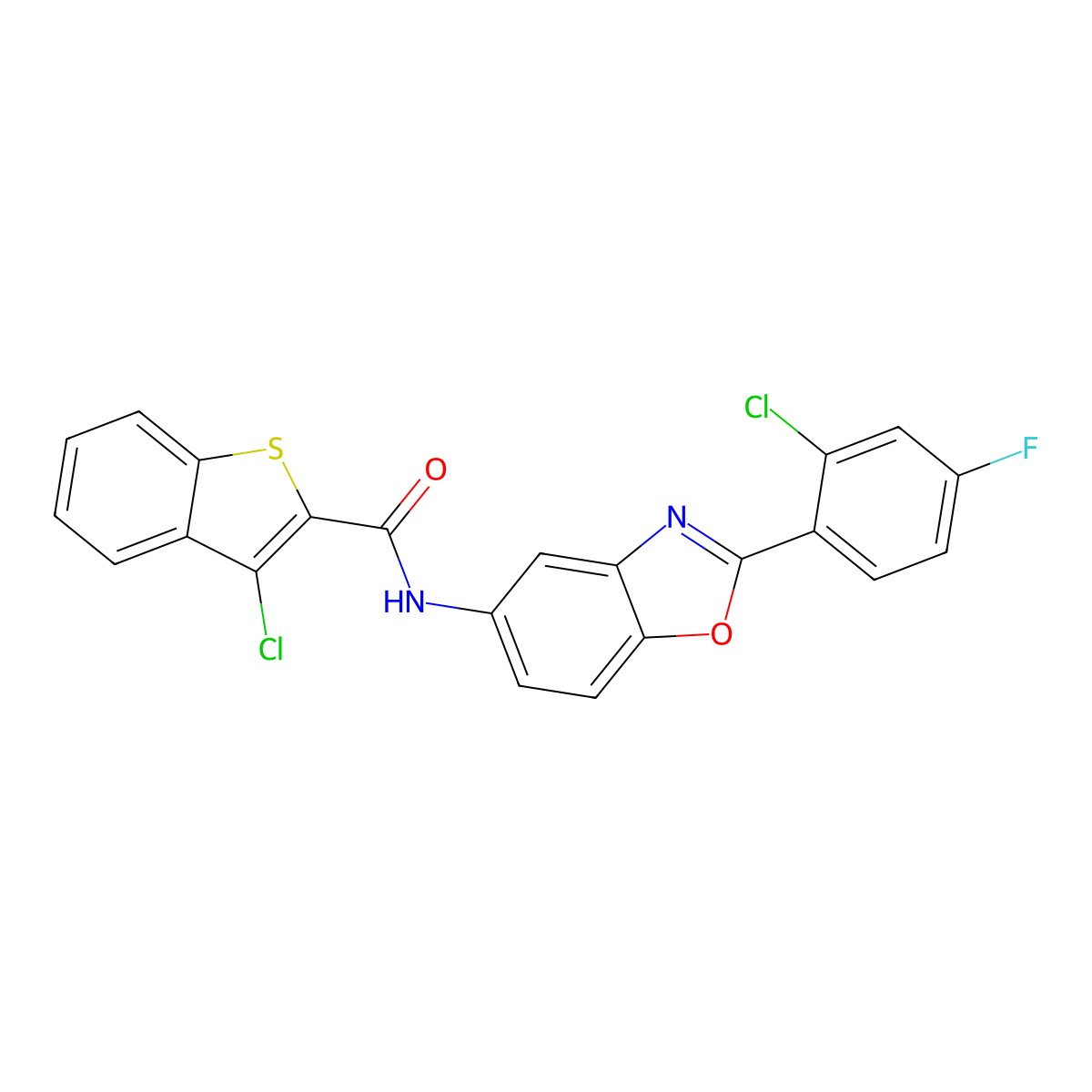 3-chloro-N-[2-(2-chloro-4-fluorophenyl)-1,3-benzoxazol-5-yl]-1-benzothiophene-2-carboxamide molecular structure, CAS 433947-28-5