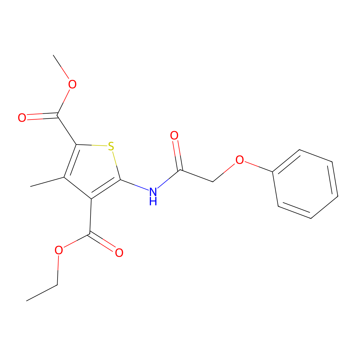 4-Ethyl 2-methyl 3-methyl-5-[(phenoxyacetyl)amino]thiophene-2,4-dicarboxylate molecular structure, CAS 433947-30-9