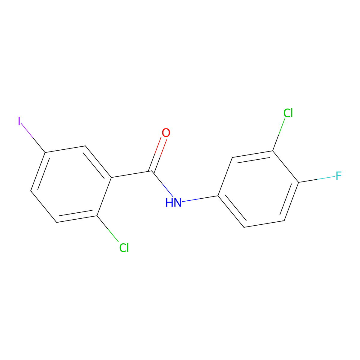 2-chloro-N-(3-chloro-4-fluorophenyl)-5-iodobenzamide molecular structure, CAS 433947-32-1