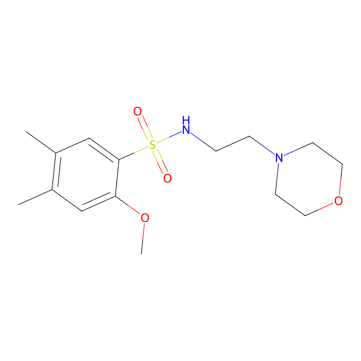 2-methoxy-4,5-dimethyl-N-(2-morpholin-4-ylethyl)benzenesulfonamide molecular structure, CAS 433947-40-1