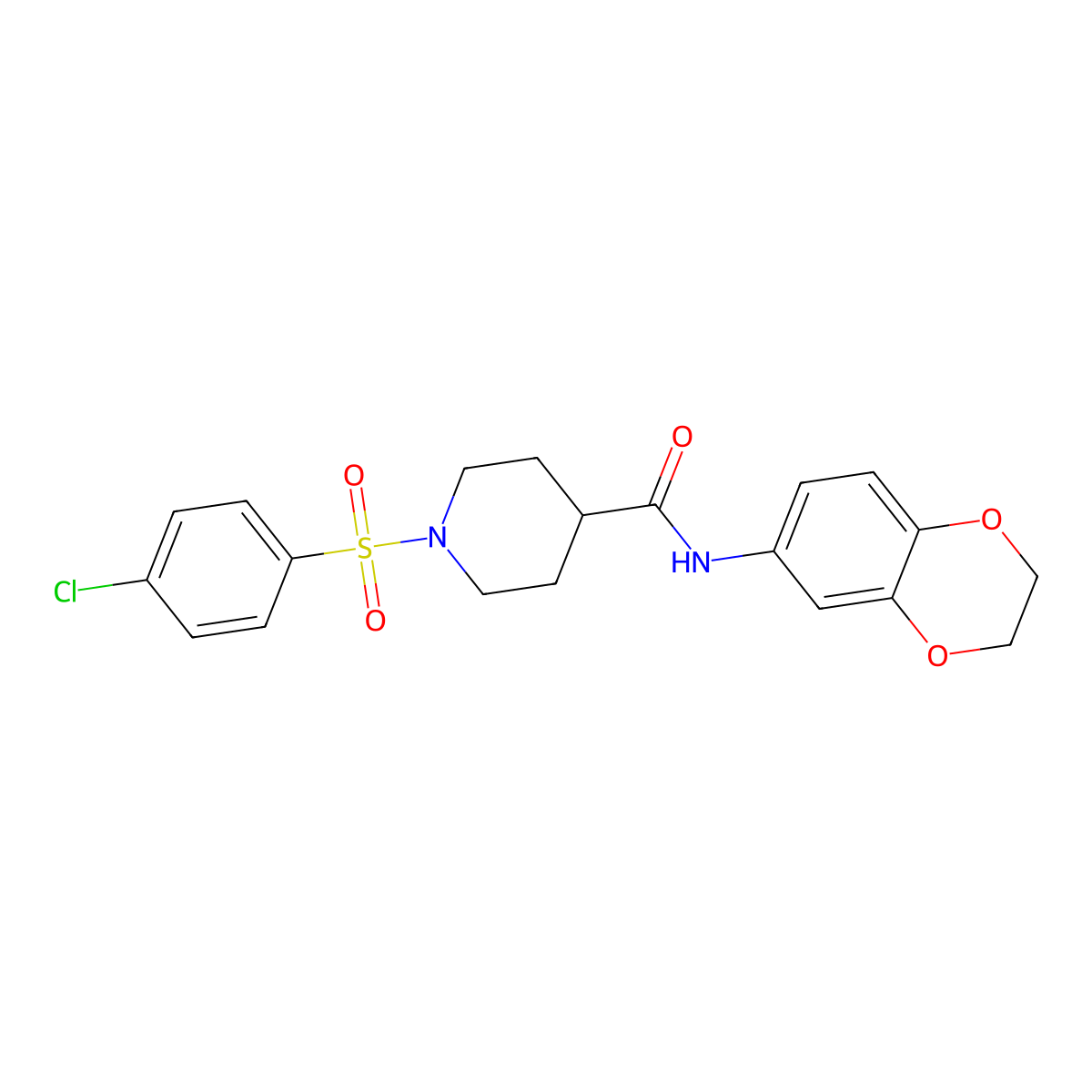 1-((4-chlorophenyl)sulfonyl)-N-(2,3-dihydrobenzo[b][1,4]dioxin-6-yl)piperidine-4-carboxamide molecular structure, CAS 433947-42-3