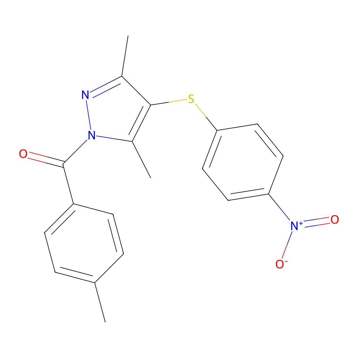 [3,5-Dimethyl-4-(4-nitrophenyl)sulfanylpyrazol-1-yl]-(4-methylphenyl)methanone molecular structure, CAS 433947-55-8