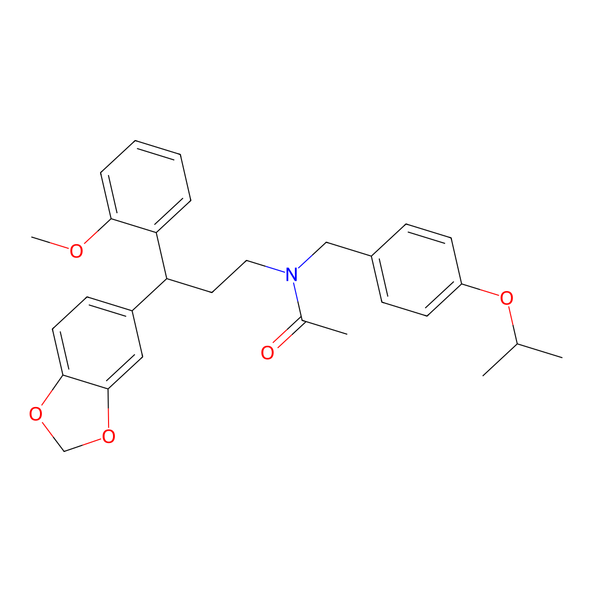 N-[3-(1,3-benzodioxol-5-yl)-3-(2-methoxyphenyl)propyl]-N-[(4-propan-2-yloxyphenyl)methyl]acetamide molecular structure, CAS 433947-73-0