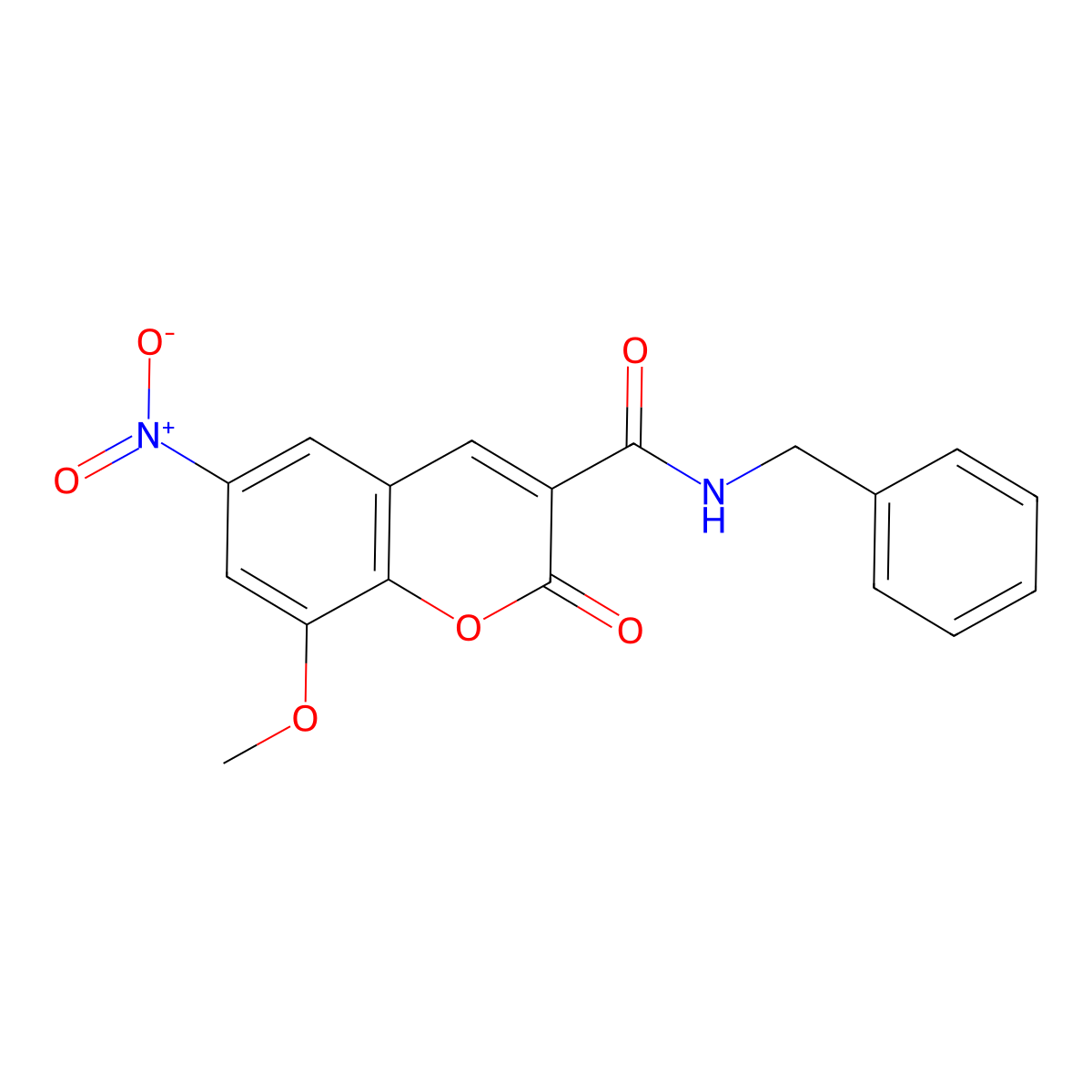 N-benzyl-8-methoxy-6-nitro-2-oxo-2H-chromene-3-carboxamide molecular structure, CAS 433947-81-0