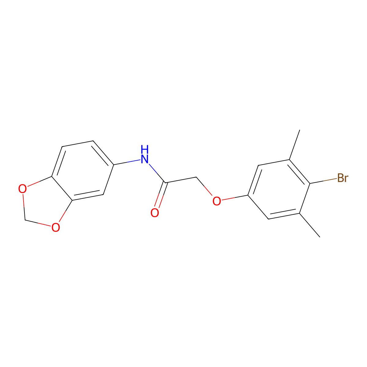 N-(1,3-benzodioxol-5-yl)-2-(4-bromo-3,5-dimethylphenoxy)acetamide molecular structure, CAS 433948-18-6