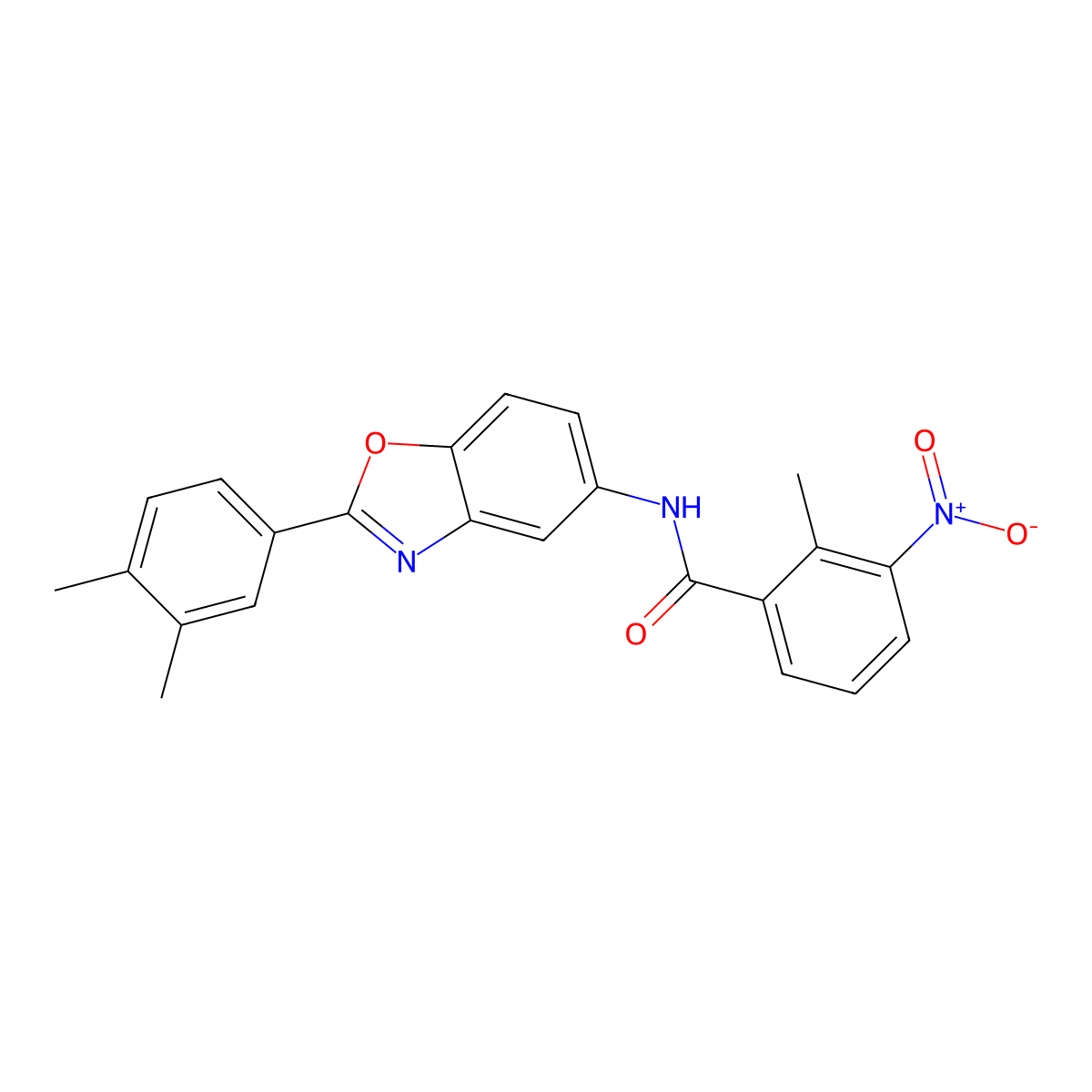 N-[2-(3,4-dimethylphenyl)-1,3-benzoxazol-5-yl]-2-methyl-3-nitrobenzamide molecular structure, CAS 433948-67-5