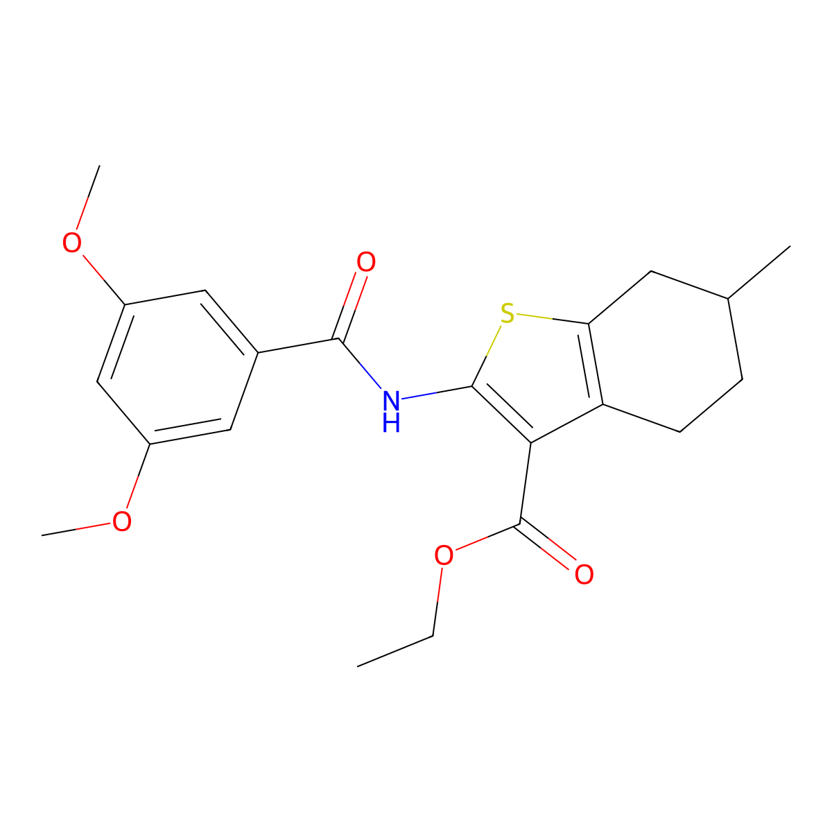 Ethyl 2-(3,5-dimethoxybenzamido)-6-methyl-4,5,6,7-tetrahydrobenzo[b]thiophene-3-carboxylate molecular structure, CAS 433948-68-6