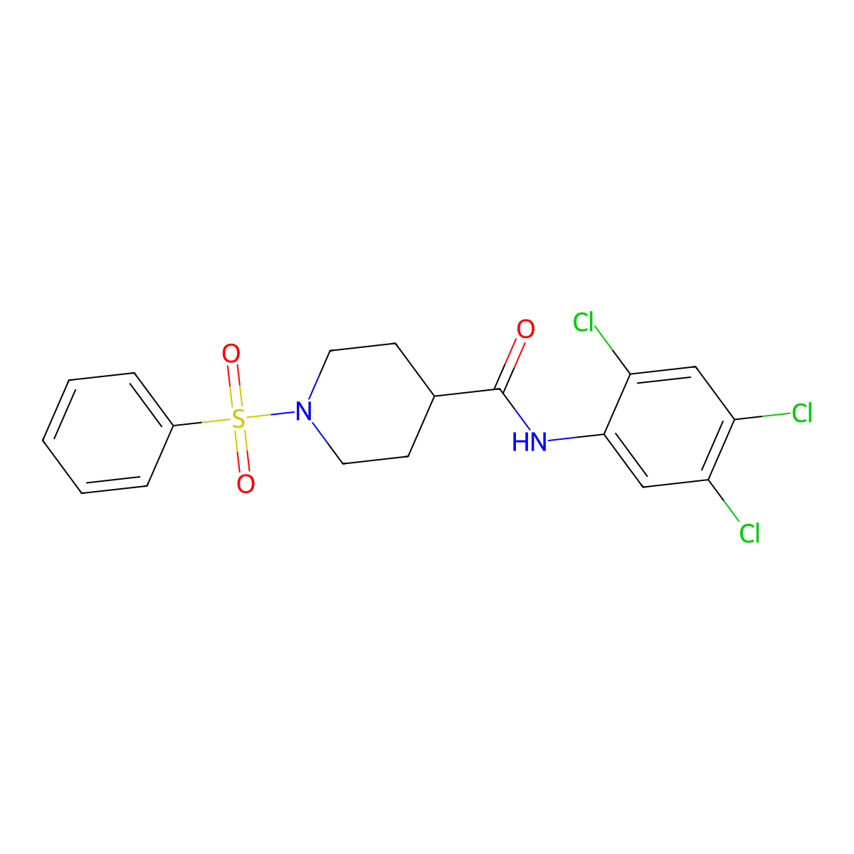 1-(benzenesulfonyl)-N-(2,4,5-trichlorophenyl)piperidine-4-carboxamide molecular structure, CAS 433948-81-3