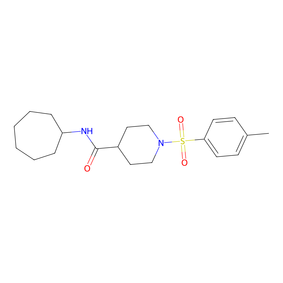 N-cycloheptyl-1-(4-methylphenyl)sulfonyl-4-piperidinecarboxamide molecular structure, CAS 433949-03-2