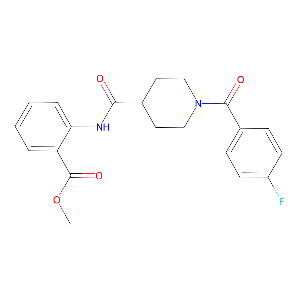 Methyl 2-[({1-[(4-fluorophenyl)carbonyl]piperidin-4-yl}carbonyl)amino]benzoate molecular structure, CAS 433949-26-9