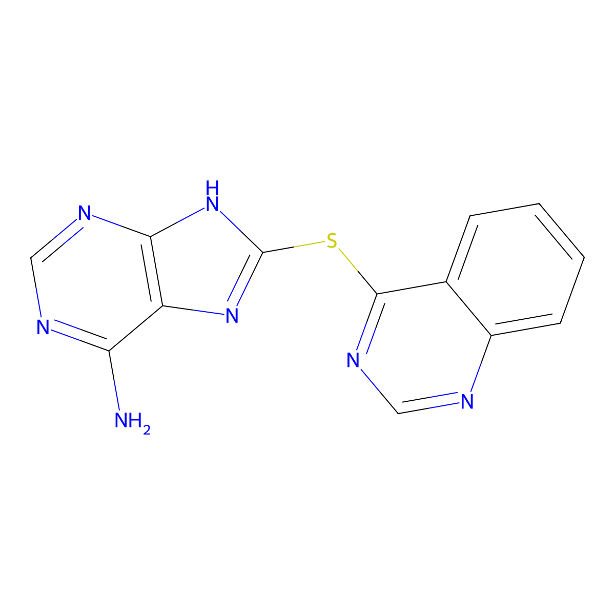8-quinazolin-4-ylsulfanyl-7H-purin-6-amine molecular structure, CAS 433949-65-6