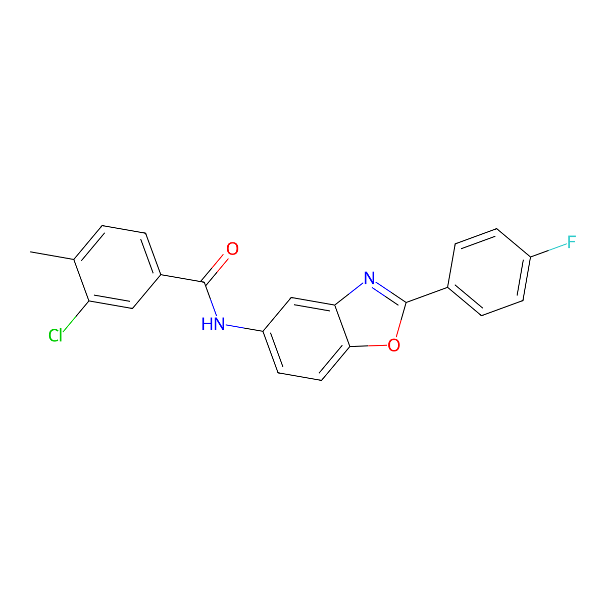 3-chloro-N-[2-(4-fluorophenyl)-1,3-benzoxazol-5-yl]-4-methylbenzamide molecular structure, CAS 433952-23-9