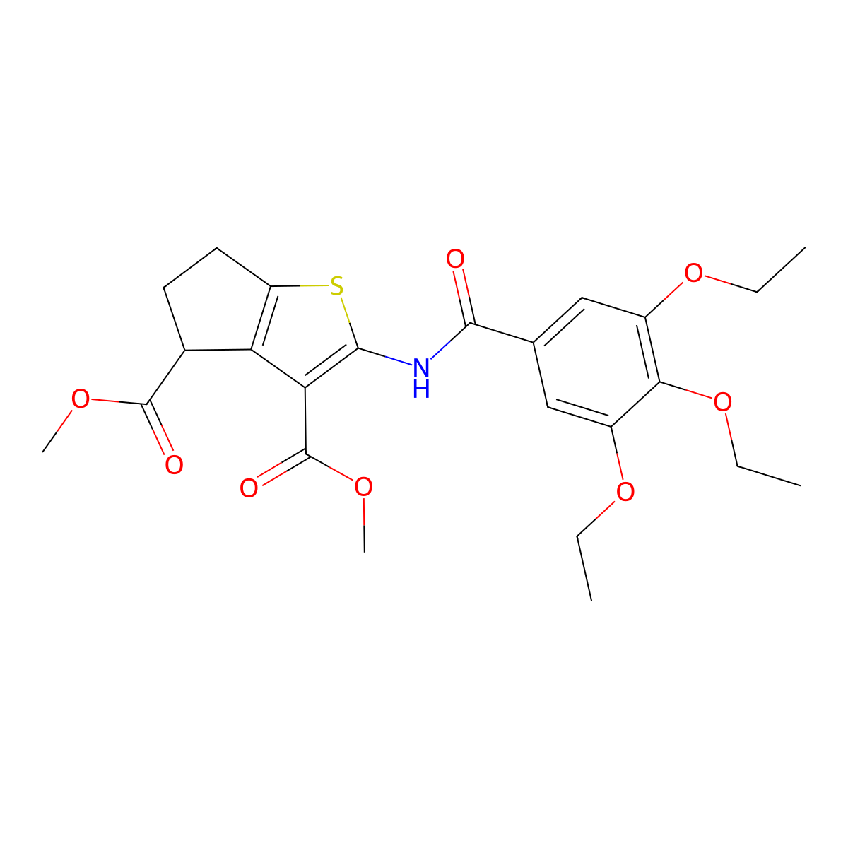 dimethyl 2-{[(3,4,5-triethoxyphenyl)carbonyl]amino}-5,6-dihydro-4H-cyclopenta[b]thiophene-3,4-dicarboxylate molecular structure, CAS 433952-24-0