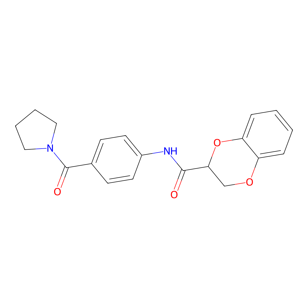 N-[4-(pyrrolidin-1-ylcarbonyl)phenyl]-2,3-dihydro-1,4-benzodioxine-2-carboxamide molecular structure, CAS 433952-27-3