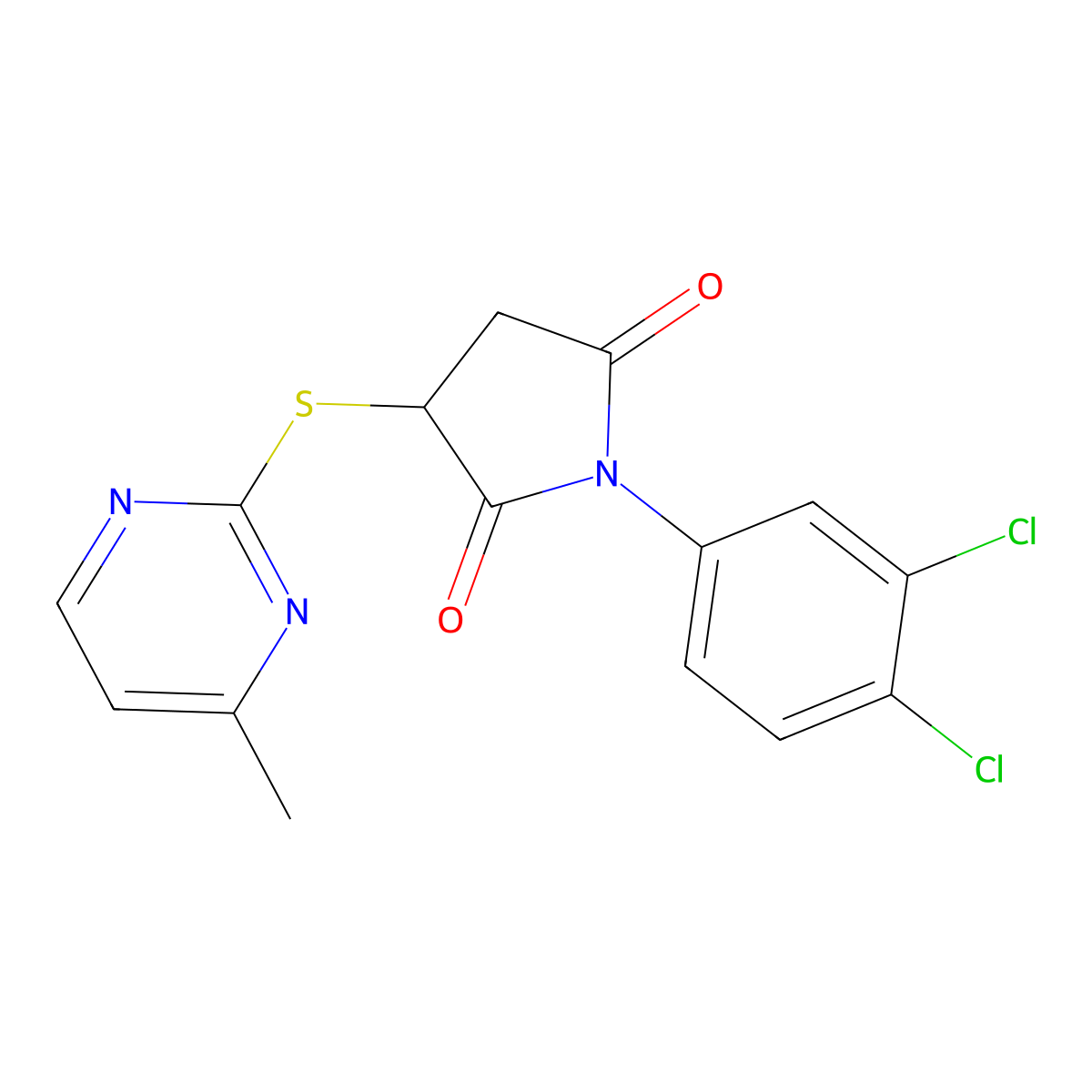 1-(3,4-Dichlorophenyl)-3-[(4-methylpyrimidin-2-yl)sulfanyl]pyrrolidine-2,5-dione molecular structure, CAS 433952-30-8