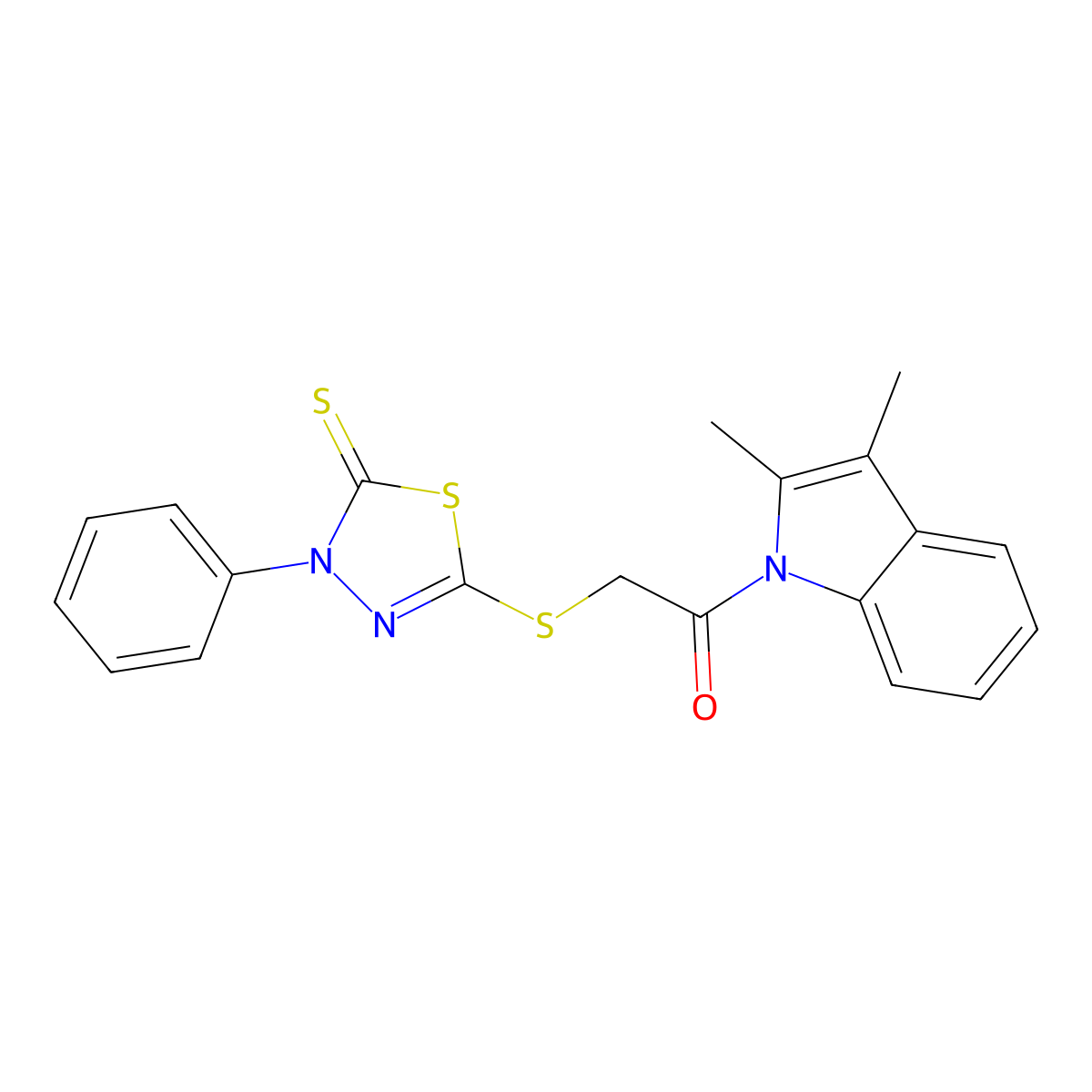 5-{[2-(2,3-dimethyl-1H-indol-1-yl)-2-oxoethyl]thio}-3-phenyl-1,3,4-thiadiazole-2(3H)-thione molecular structure, CAS 433952-45-5