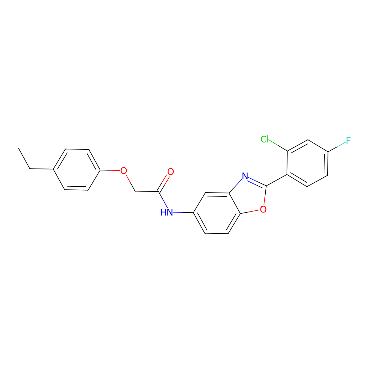 N-[2-(2-chloro-4-fluorophenyl)-1,3-benzoxazol-5-yl]-2-(4-ethylphenoxy)acetamide molecular structure, CAS 433952-54-6