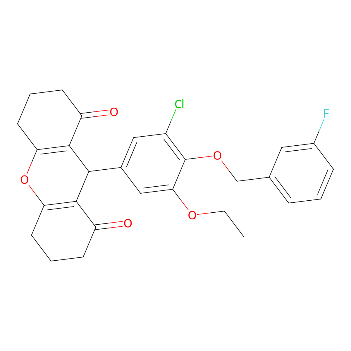 9-[3-chloro-5-ethoxy-4-[(3-fluorophenyl)methoxy]phenyl]-3,4,5,6,7,9-hexahydro-2H-xanthene-1,8-dione molecular structure, CAS 433952-60-4