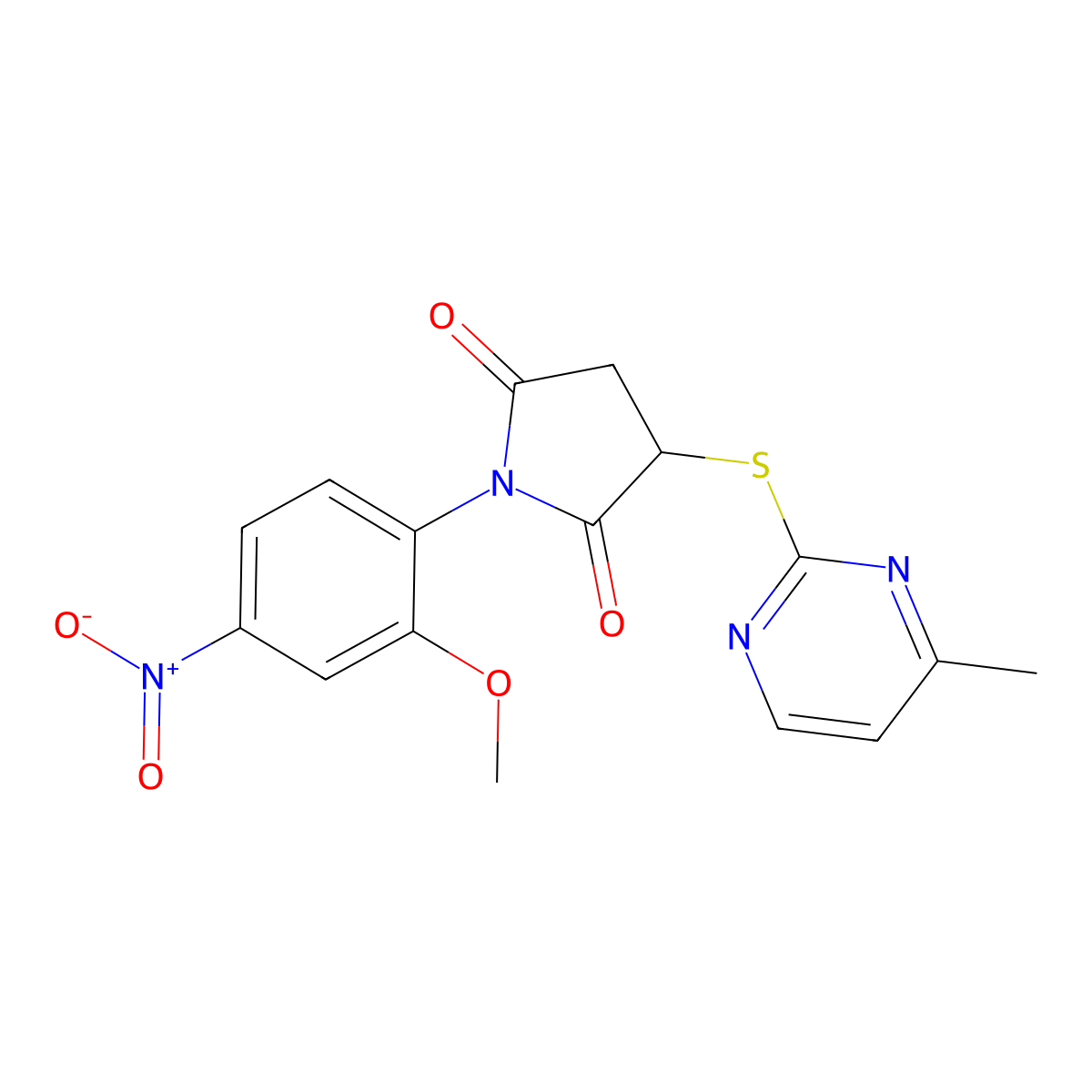 1-(2-Methoxy-4-nitrophenyl)-3-[(4-methylpyrimidin-2-yl)sulfanyl]pyrrolidine-2,5-dione molecular structure, CAS 433952-75-1