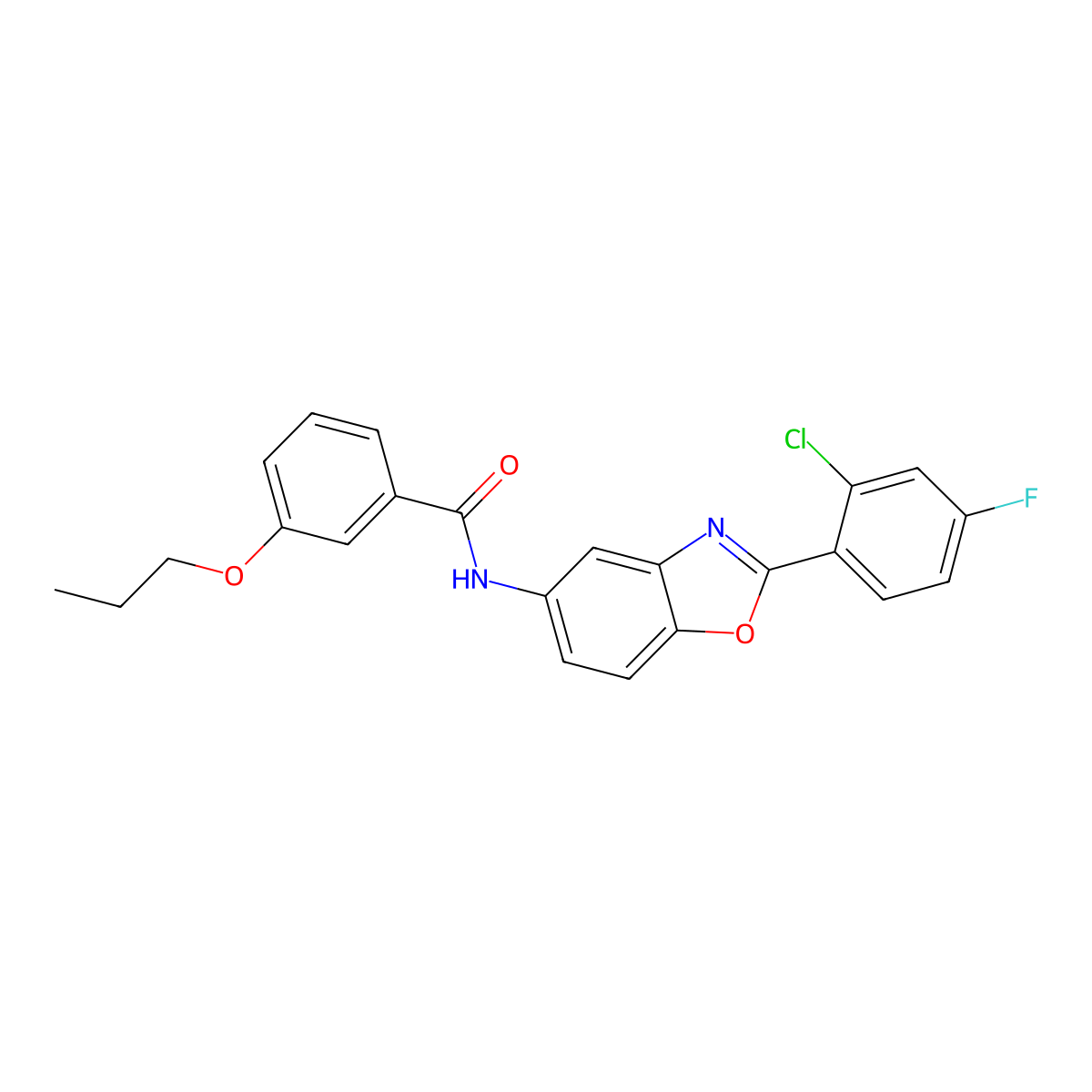 N-[2-(2-chloro-4-fluorophenyl)-1,3-benzoxazol-5-yl]-3-propoxybenzamide molecular structure, CAS 433952-90-0