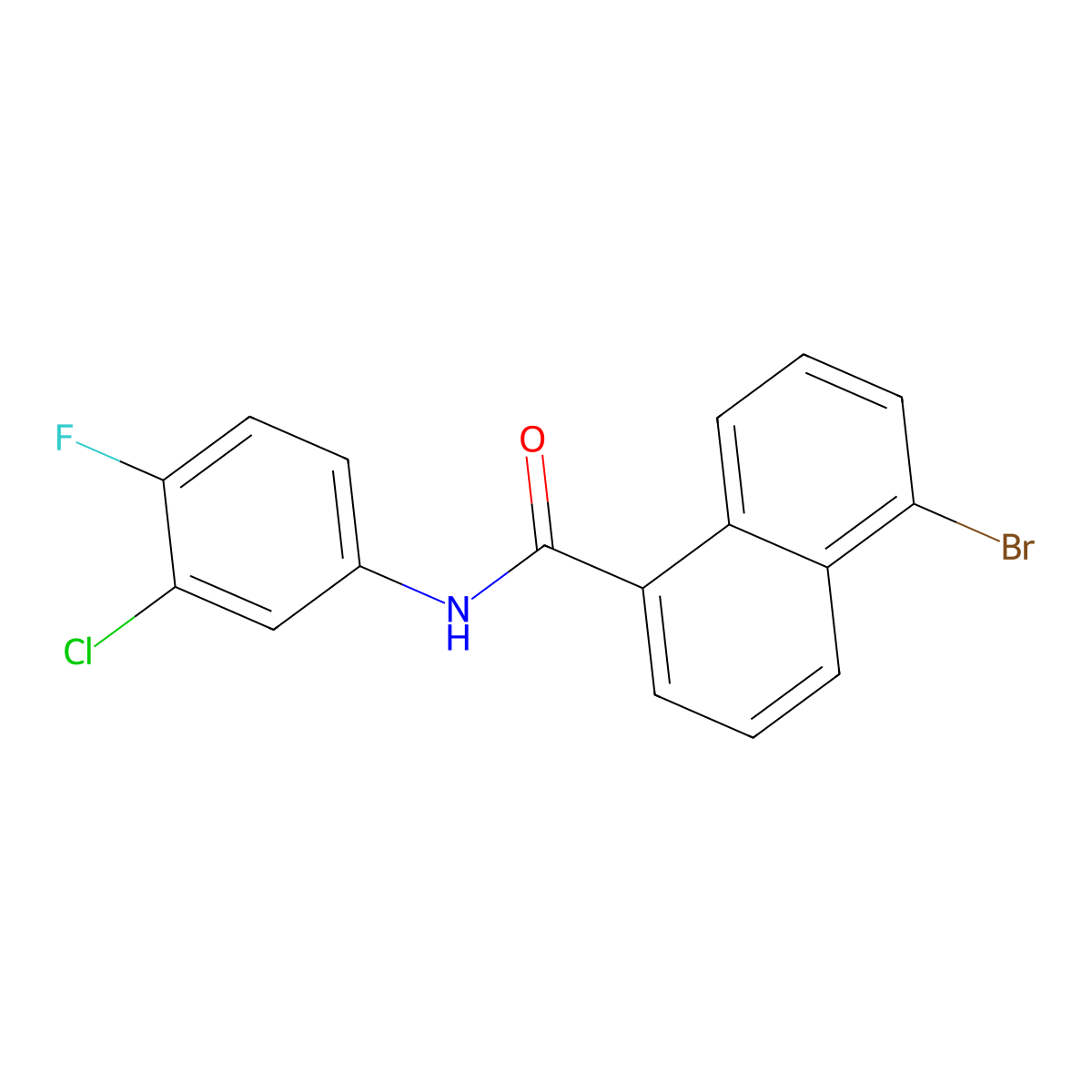 5-bromo-N-(3-chloro-4-fluorophenyl)naphthalene-1-carboxamide molecular structure, CAS 433953-00-5