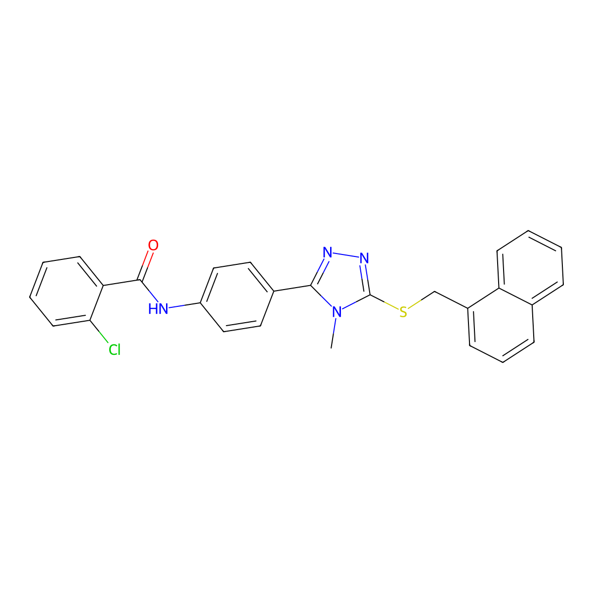2-chloro-N-[4-[4-methyl-5-(naphthalen-1-ylmethylsulfanyl)-1,2,4-triazol-3-yl]phenyl]benzamide molecular structure, CAS 433953-07-2