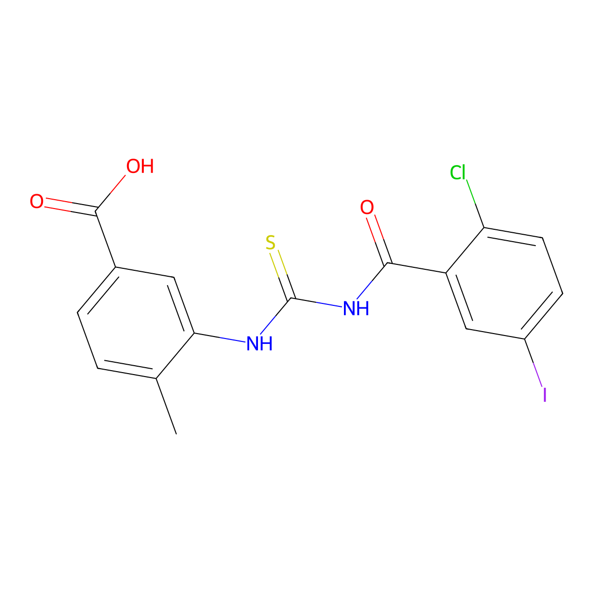 3-[(2-Chloro-5-iodobenzoyl)carbamothioylamino]-4-methylbenzoic acid molecular structure, CAS 433953-08-3