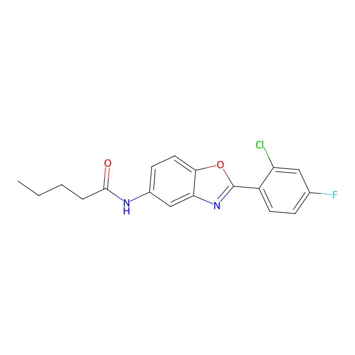 N-[2-(2-chloro-4-fluorophenyl)-1,3-benzoxazol-5-yl]pentanamide molecular structure, CAS 433953-16-3