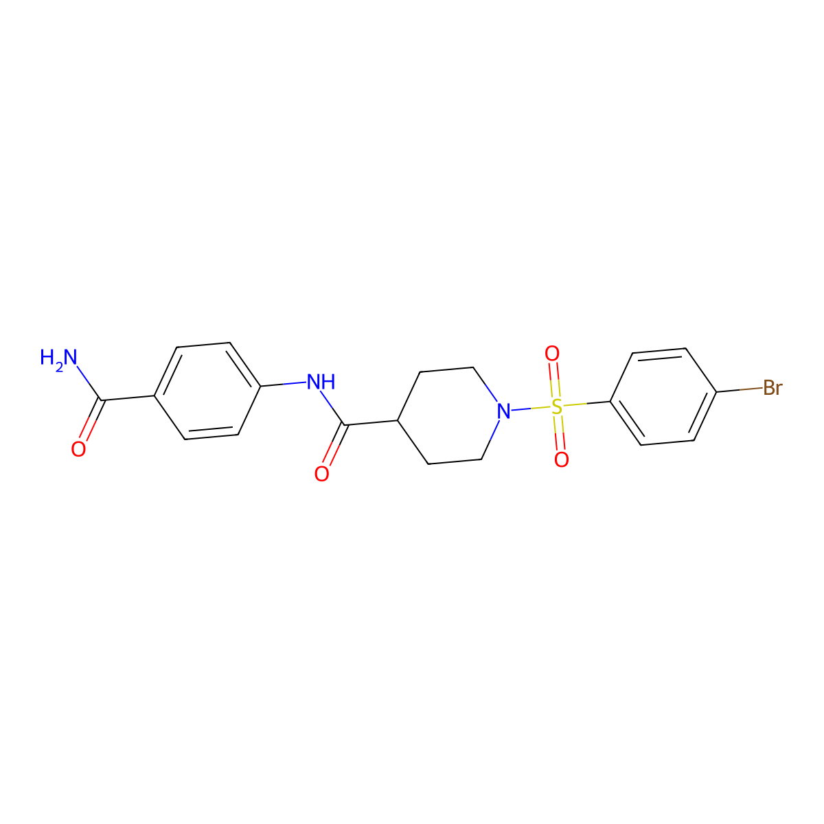 1-(4-bromophenyl)sulfonyl-N-(4-carbamoylphenyl)piperidine-4-carboxamide molecular structure, CAS 433953-19-6