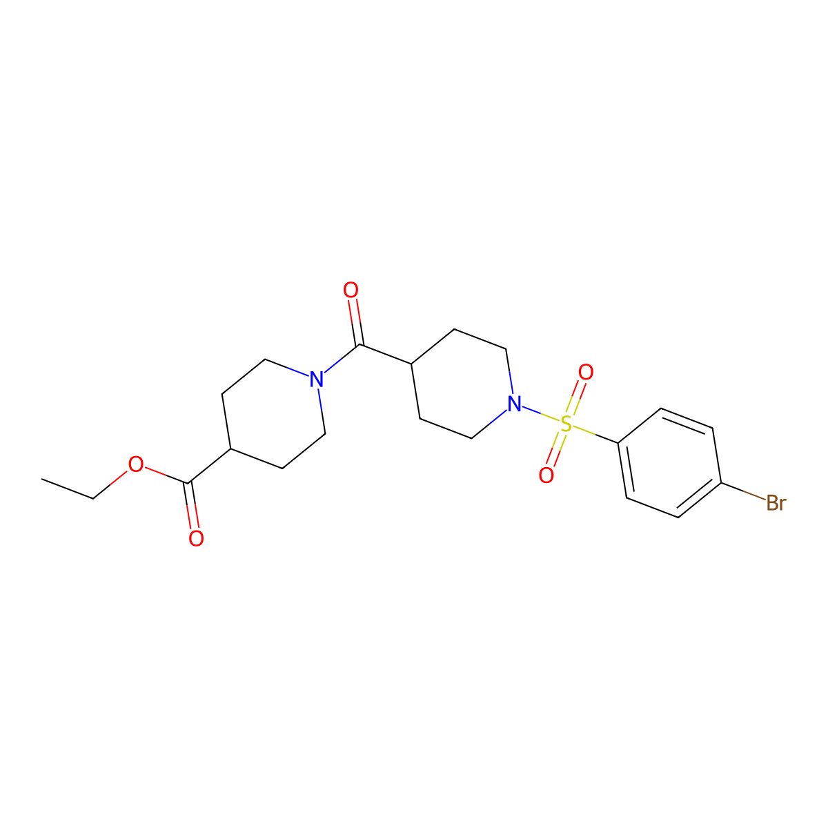 Ethyl 1-({1-[(4-bromophenyl)sulfonyl]piperidin-4-yl}carbonyl)piperidine-4-carboxylate molecular structure, CAS 433953-27-6
