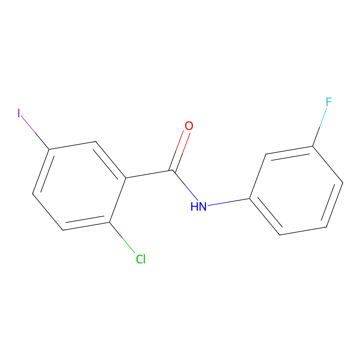 2-chloro-N-(3-fluorophenyl)-5-iodobenzamide molecular structure, CAS 433953-29-8