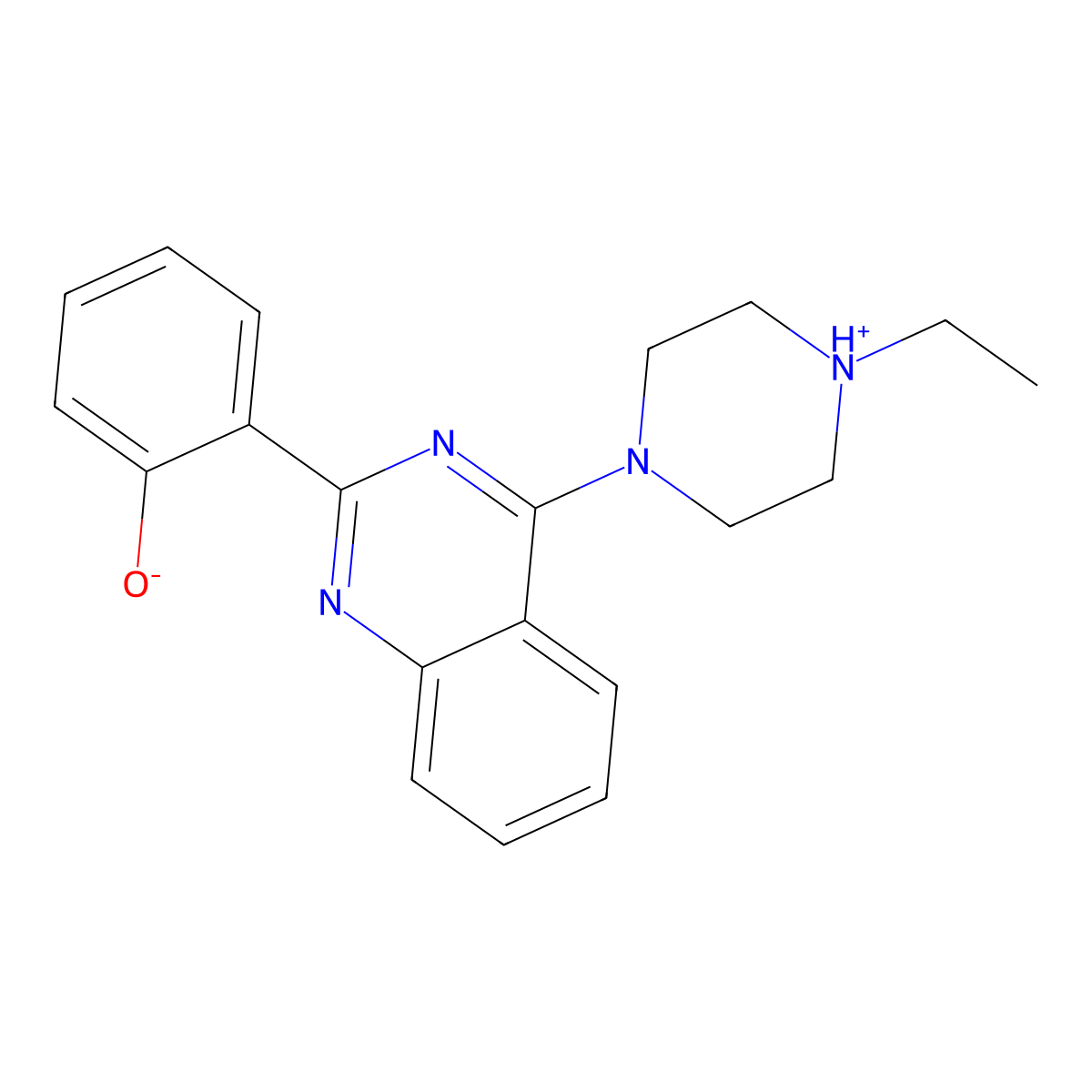 2-[4-(4-Ethylpiperazin-4-ium-1-yl)quinazolin-2-yl]phenolate molecular structure, CAS 433953-35-6