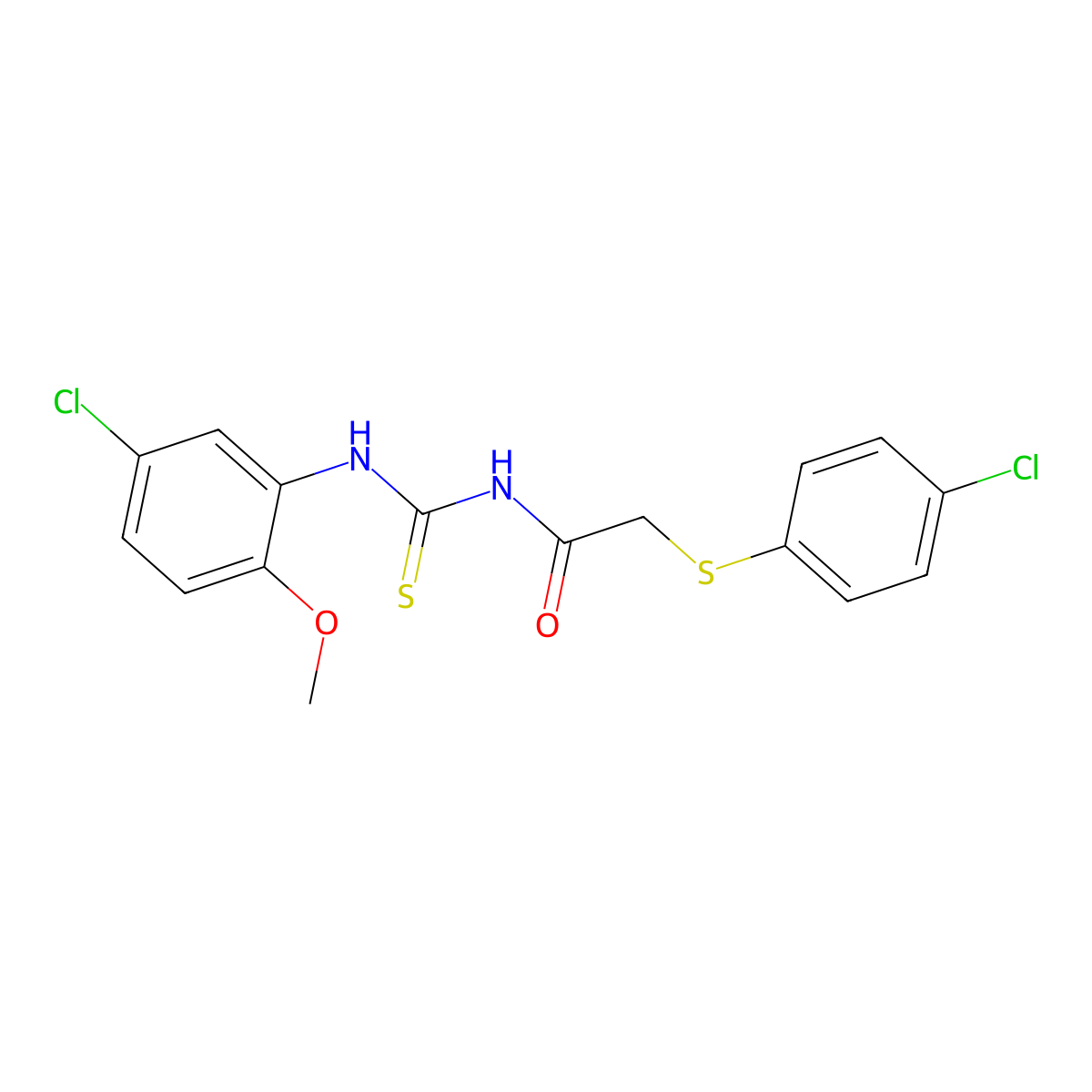 N-[(5-chloro-2-methoxyphenyl)carbamothioyl]-2-(4-chlorophenyl)sulfanylacetamide molecular structure, CAS 433953-47-0