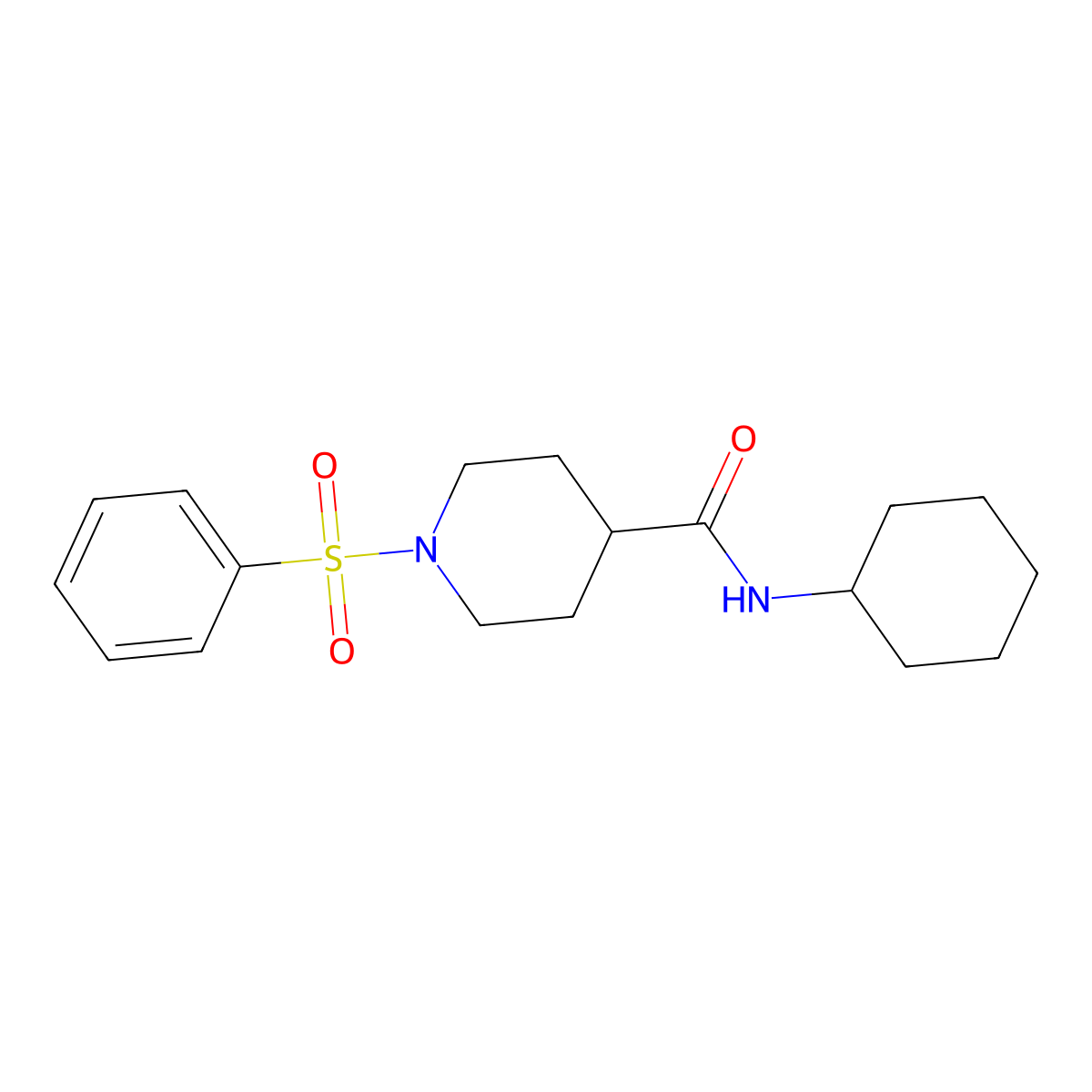 1-(benzenesulfonyl)-N-cyclohexylpiperidine-4-carboxamide molecular structure, CAS 433953-51-6
