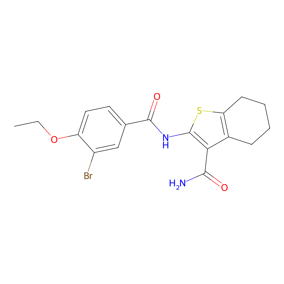 2-[(3-Bromo-4-ethoxybenzoyl)amino]-4,5,6,7-tetrahydro-1-benzothiophene-3-carboxamide molecular structure, CAS 433953-91-4