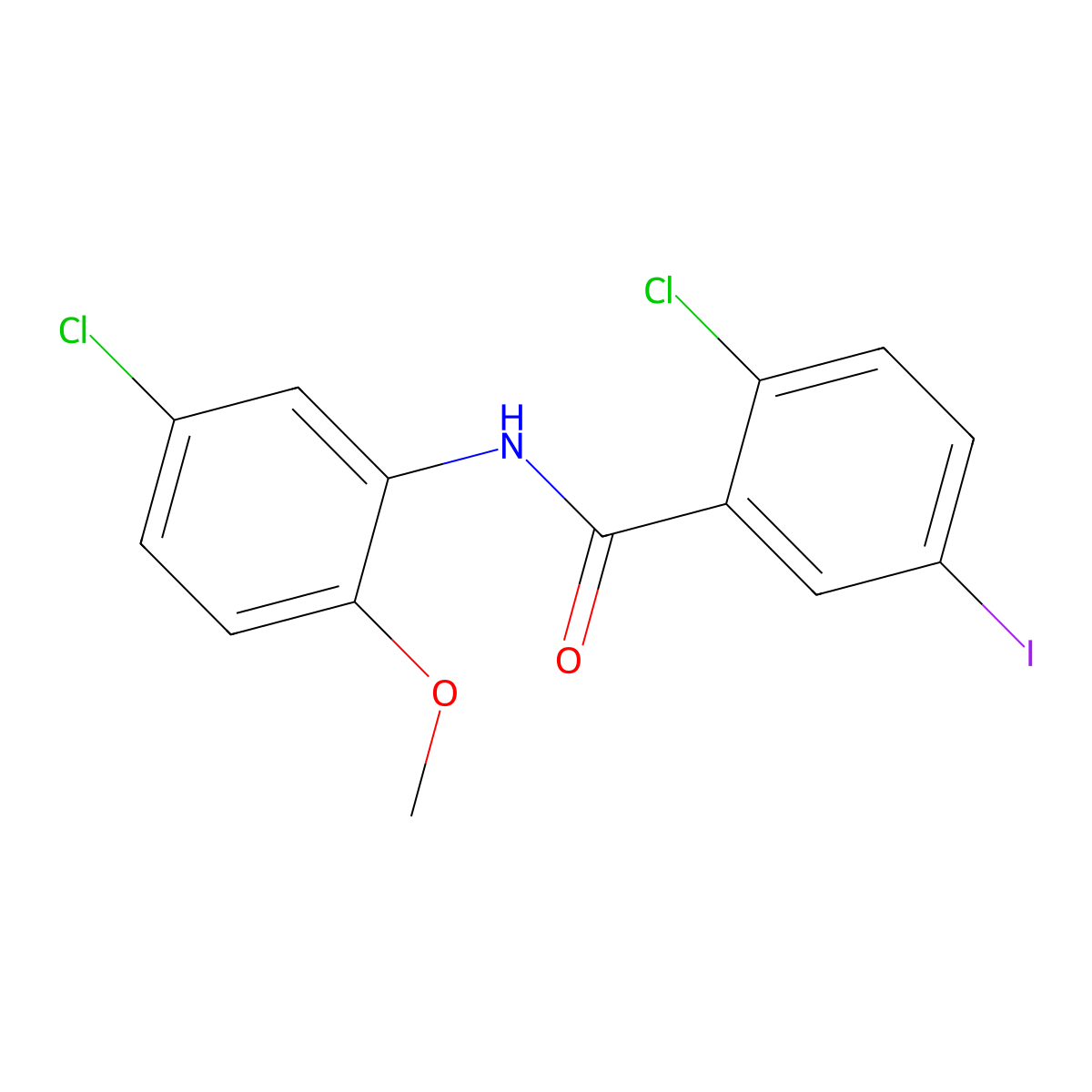 2-chloro-N-(5-chloro-2-methoxyphenyl)-5-iodobenzamide molecular structure, CAS 433953-93-6
