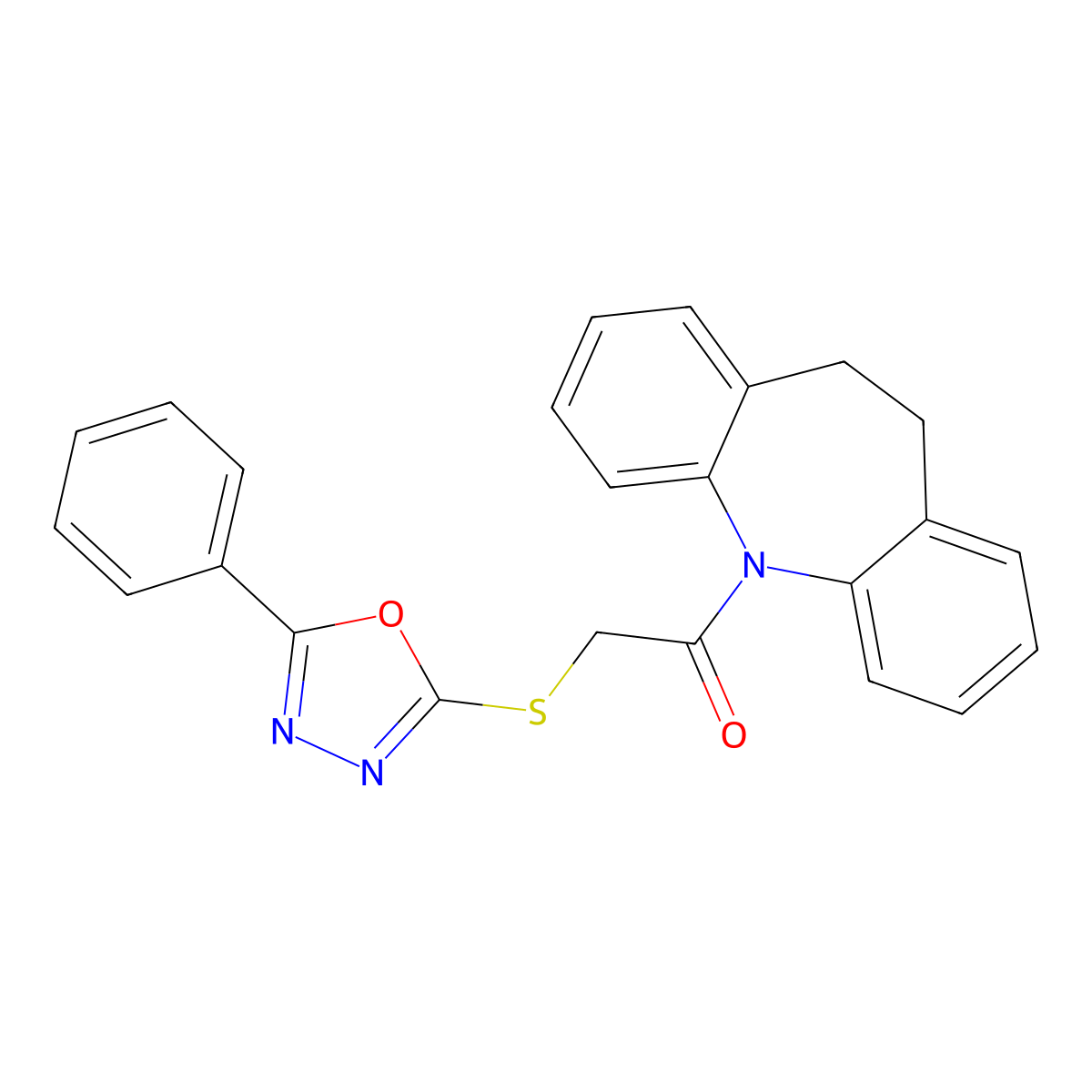 1-(10,11-dihydro-5H-dibenzo[b,f]azepin-5-yl)-2-[(5-phenyl-1,3,4-oxadiazol-2-yl)sulfanyl]ethanone molecular structure, CAS 433954-25-7