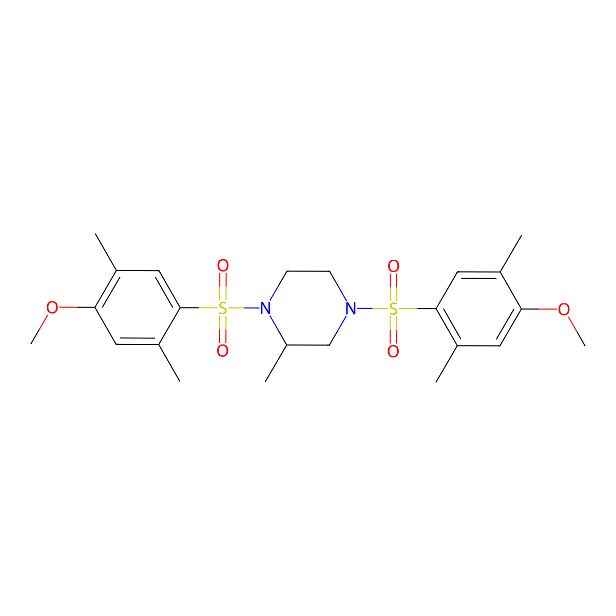1,4-Bis[(4-methoxy-2,5-dimethylphenyl)sulfonyl]-2-methylpiperazine molecular structure, CAS 433954-26-8