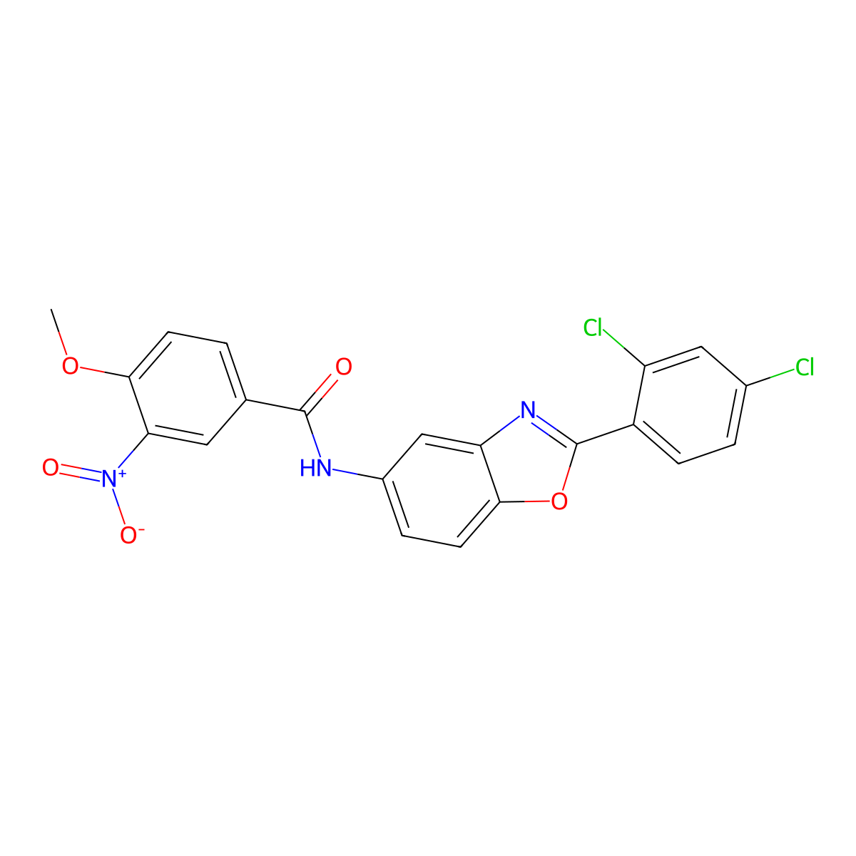 N-[2-(2,4-dichlorophenyl)-1,3-benzoxazol-5-yl]-4-methoxy-3-nitrobenzamide molecular structure, CAS 433954-59-7