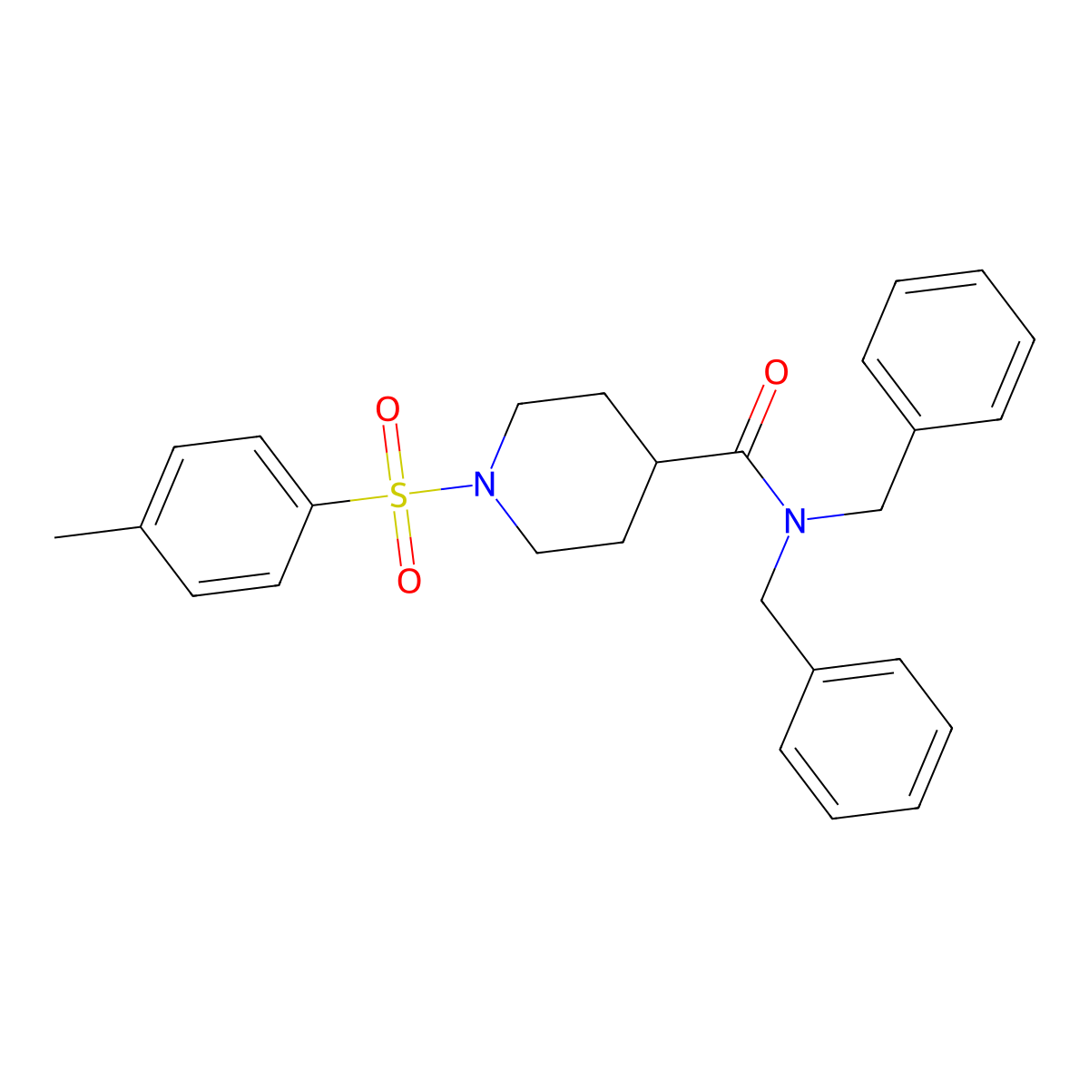 N,N-dibenzyl-1-(4-methylphenyl)sulfonylpiperidine-4-carboxamide molecular structure, CAS 433954-60-0
