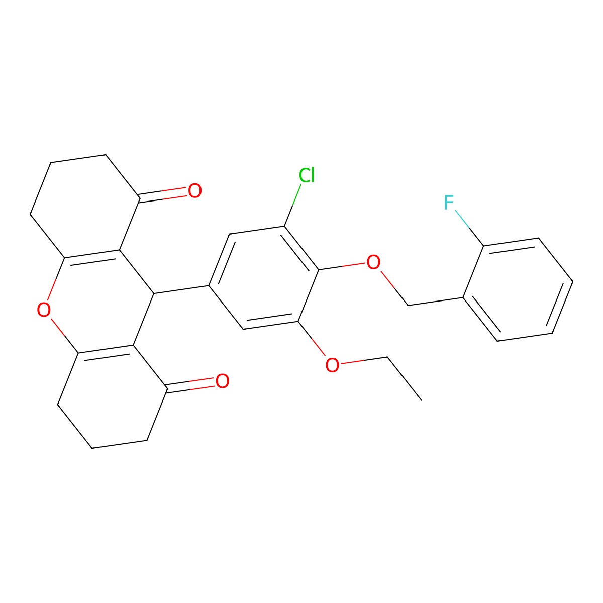 9-[3-chloro-5-ethoxy-4-[(2-fluorophenyl)methoxy]phenyl]-3,4,5,6,7,9-hexahydro-2H-xanthene-1,8-dione molecular structure, CAS 433954-66-6