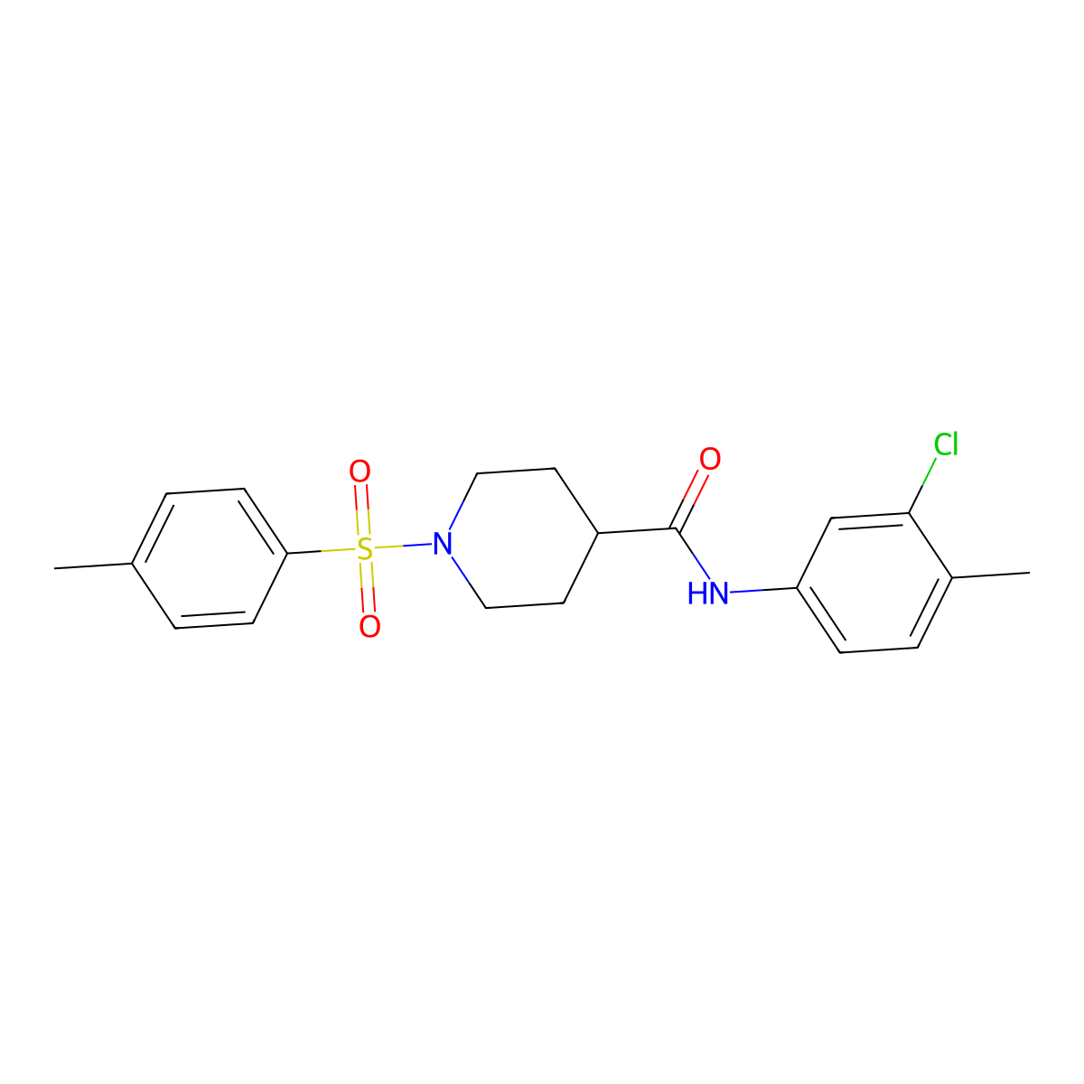 N-(3-chloro-4-methylphenyl)-1-(4-methylphenyl)sulfonylpiperidine-4-carboxamide molecular structure, CAS 433954-68-8