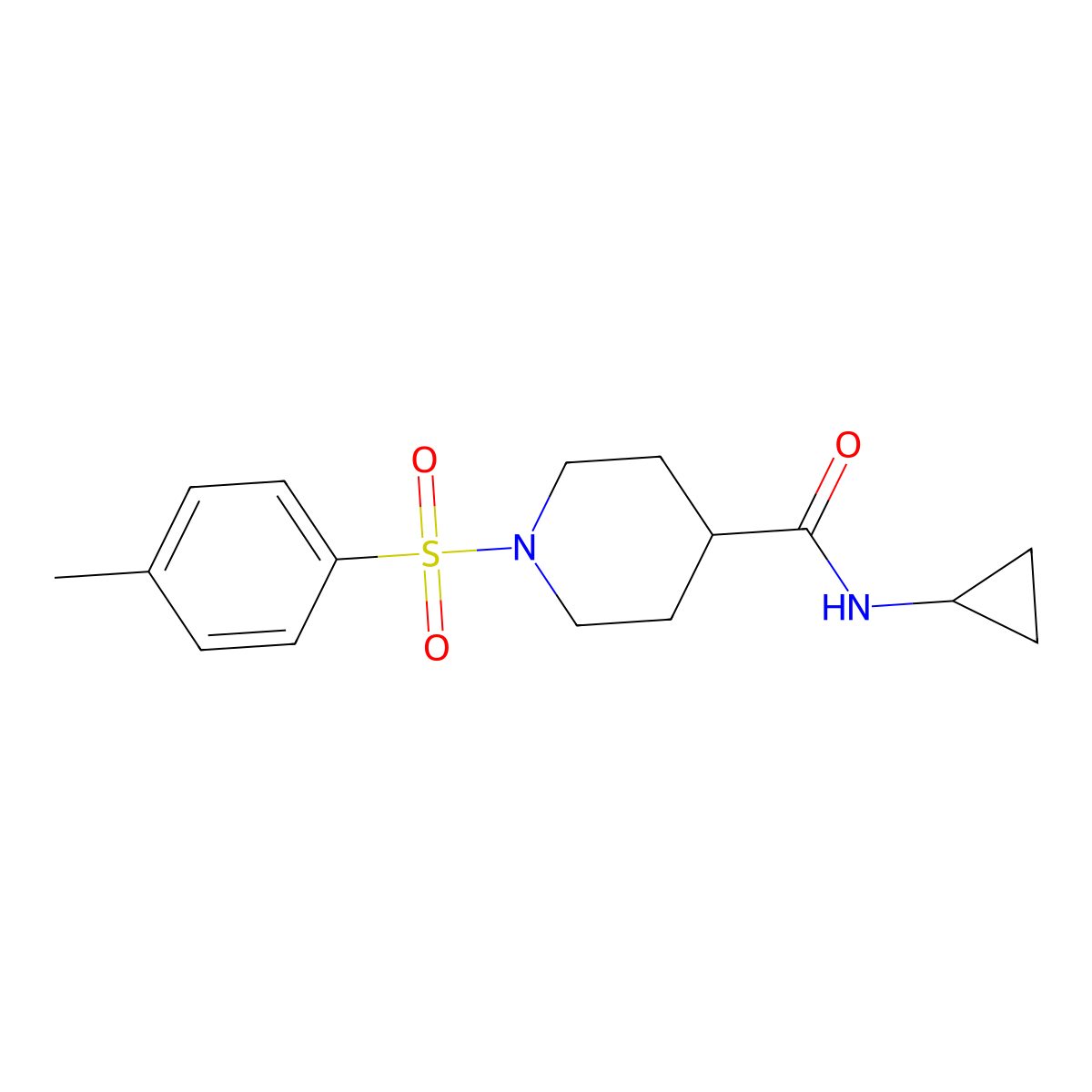 N-cyclopropyl-1-(4-methylbenzenesulfonyl)piperidine-4-carboxamide molecular structure, CAS 433955-19-2