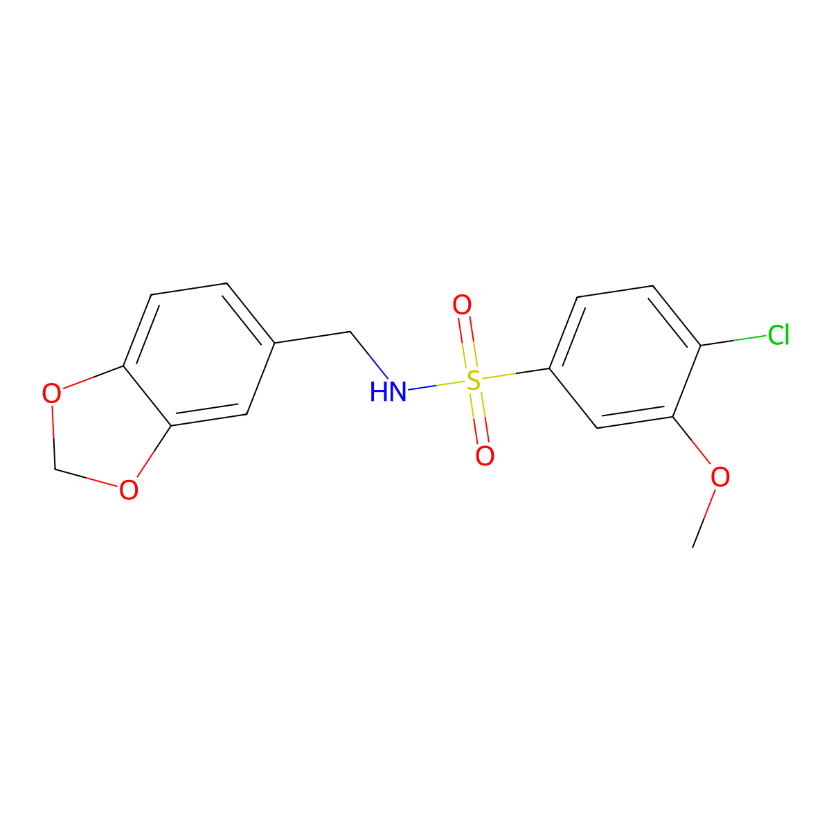 N-(1,3-benzodioxol-5-ylmethyl)-4-chloro-3-methoxybenzenesulfonamide molecular structure, CAS 433955-44-3