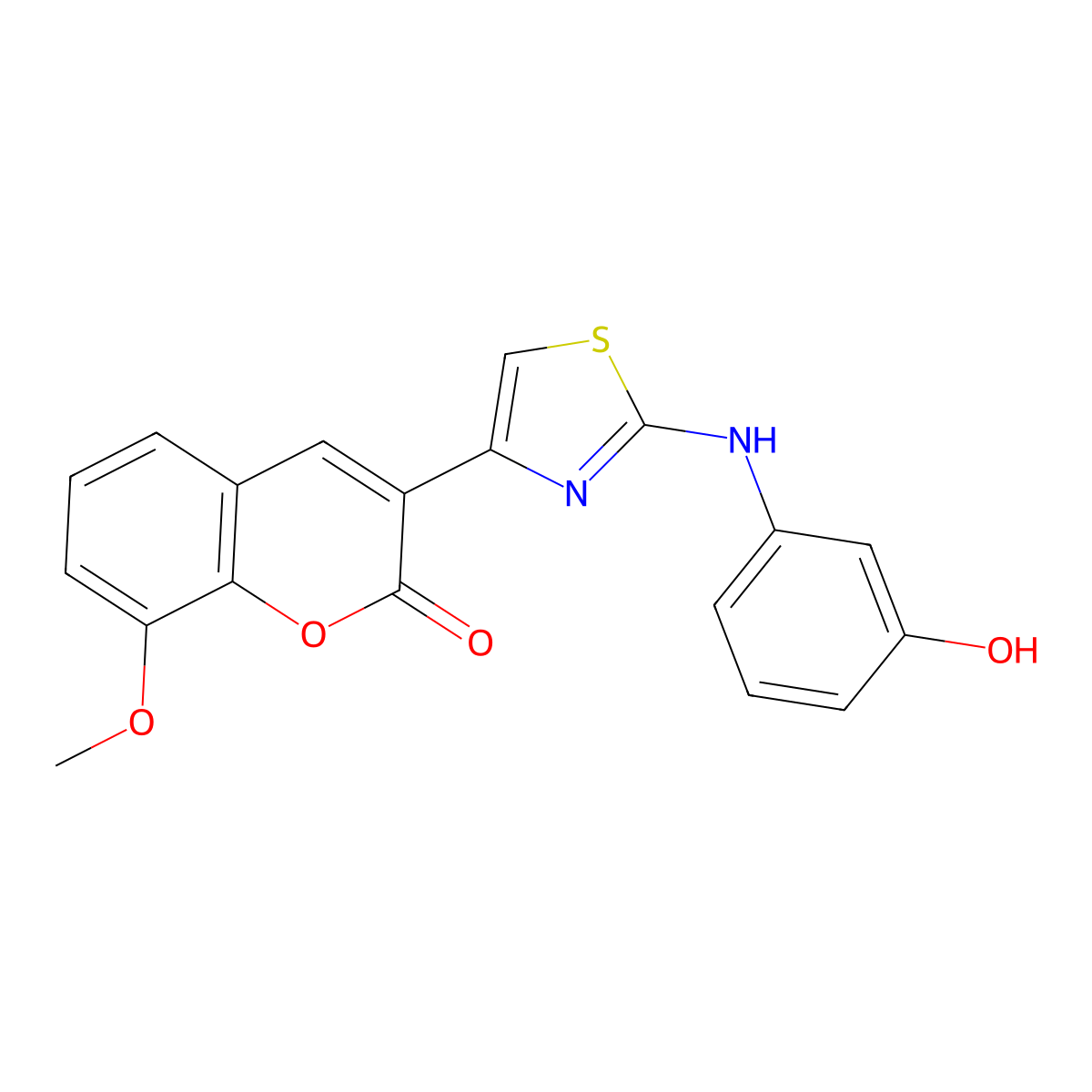3-(2-((3-hydroxyphenyl)amino)thiazol-4-yl)-8-methoxy-2H-chromen-2-one molecular structure, CAS 433955-78-3