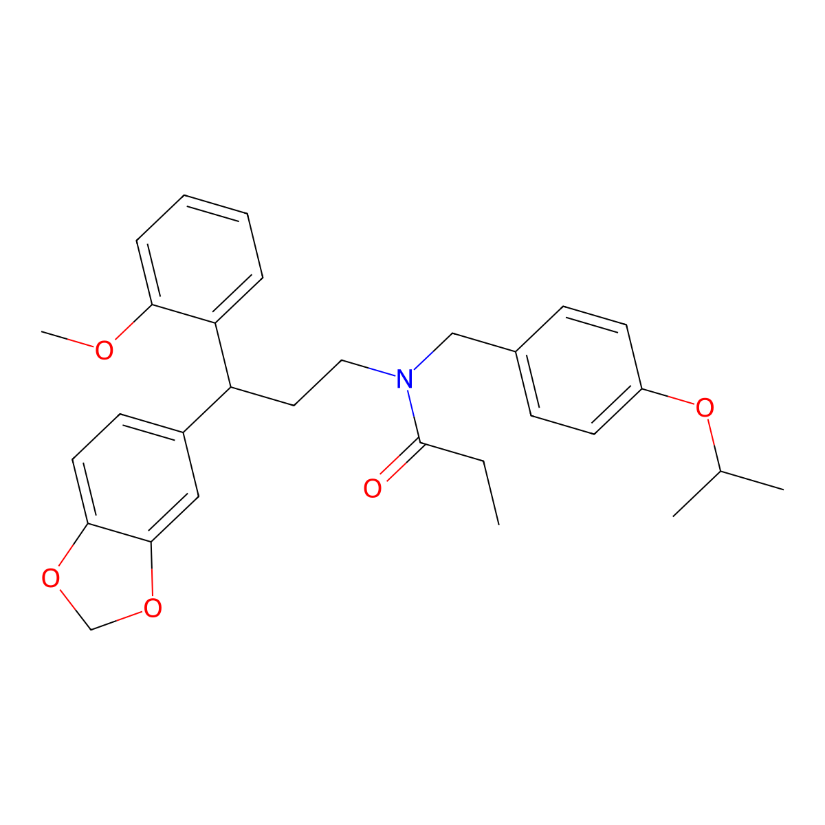 N-[3-(1,3-benzodioxol-5-yl)-3-(2-methoxyphenyl)propyl]-N-[(4-propan-2-yloxyphenyl)methyl]propanamide molecular structure, CAS 433955-81-8