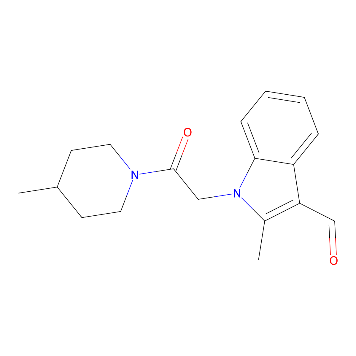 2-methyl-1-[2-(4-methylpiperidin-1-yl)-2-oxoethyl]-1H-indole-3-carbaldehyde molecular structure, CAS 433955-84-1