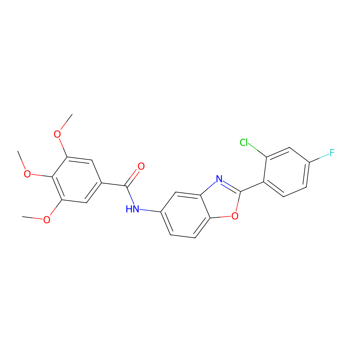 N-[2-(2-chloro-4-fluorophenyl)-1,3-benzoxazol-5-yl]-3,4,5-trimethoxybenzamide molecular structure, CAS 433955-87-4