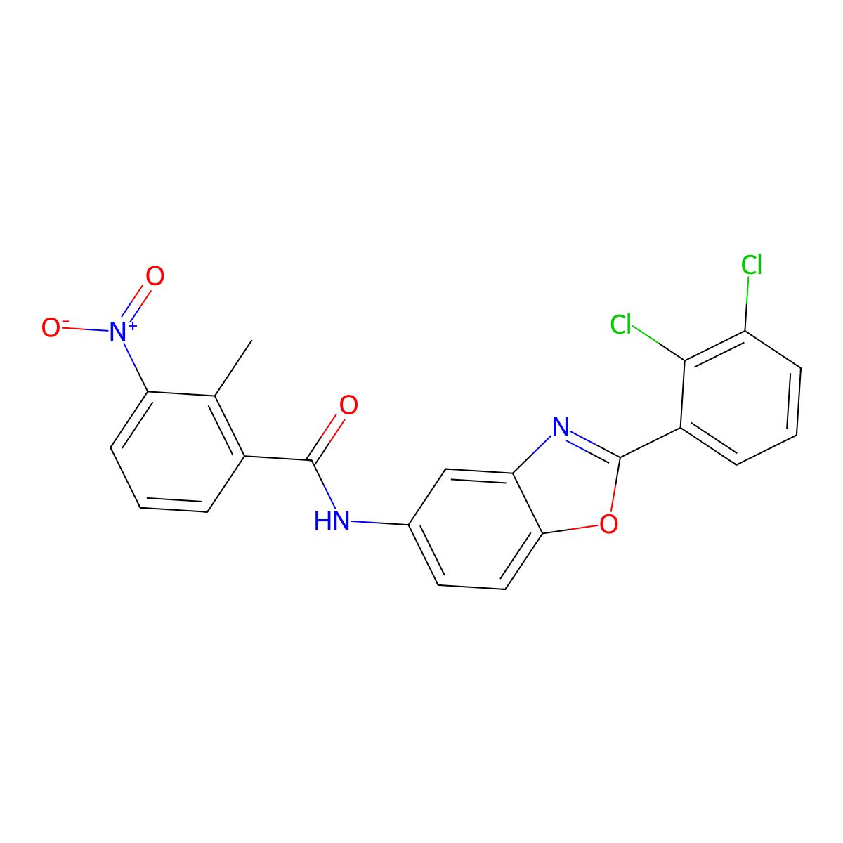 N-[2-(2,3-dichlorophenyl)-1,3-benzoxazol-5-yl]-2-methyl-3-nitrobenzamide molecular structure, CAS 433955-97-6