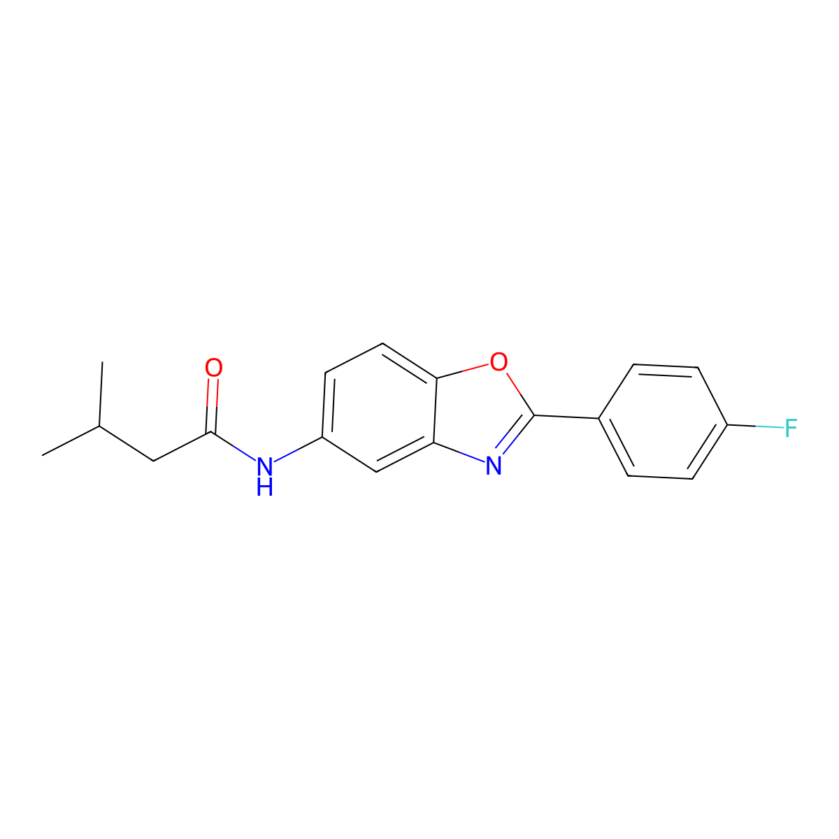 N-[2-(4-fluorophenyl)-1,3-benzoxazol-5-yl]-3-methylbutanamide molecular structure, CAS 433956-05-9